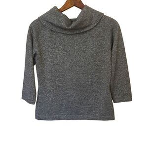 Ann Taylor LOFT Cowl Neck Wool Blend  Metallic Silver Top